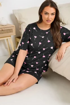 Yours Curve Black Heart Lollipop Short Pyjama Set