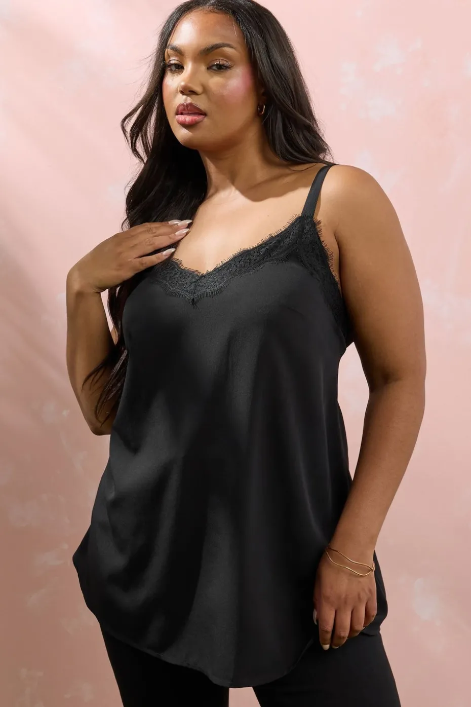 Yours Curve Black Lace Cami Vest Top