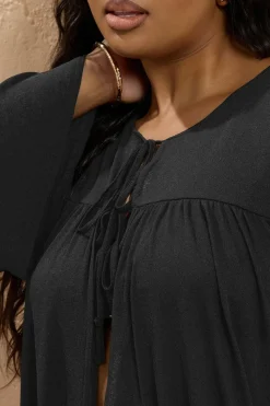 Yours Curve Black Lightweight Tie Front Top