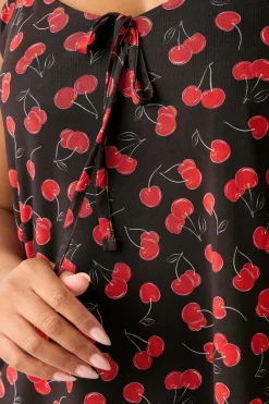 Yours Curve Black Mesh Cherry Graphic Tie Vest Top