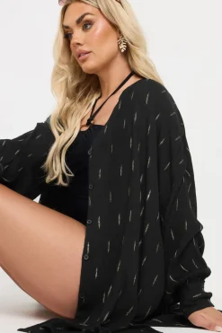 Yours Curve Black Metallic Dobby Crinkle Beach Shirt