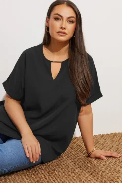Yours Curve Black Notch Neck Blouse