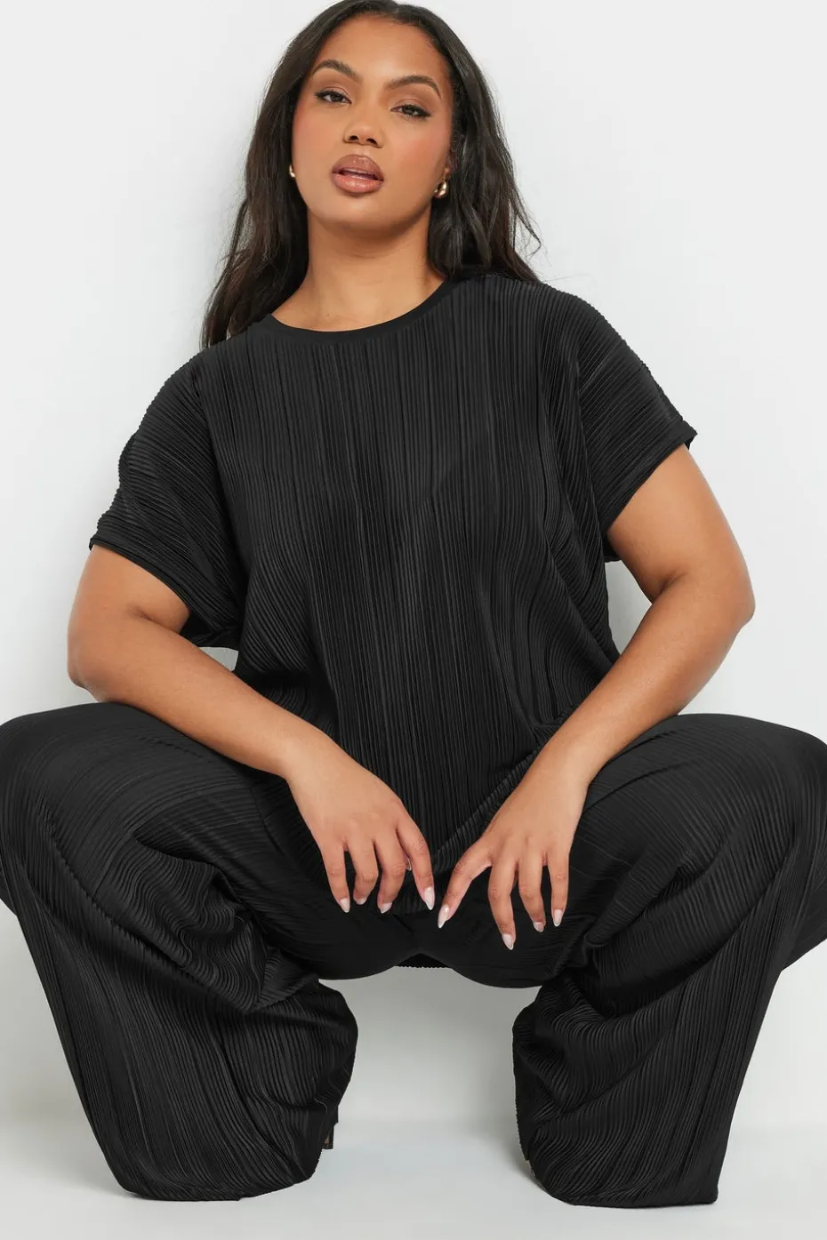 Yours Curve Black Plisse Top