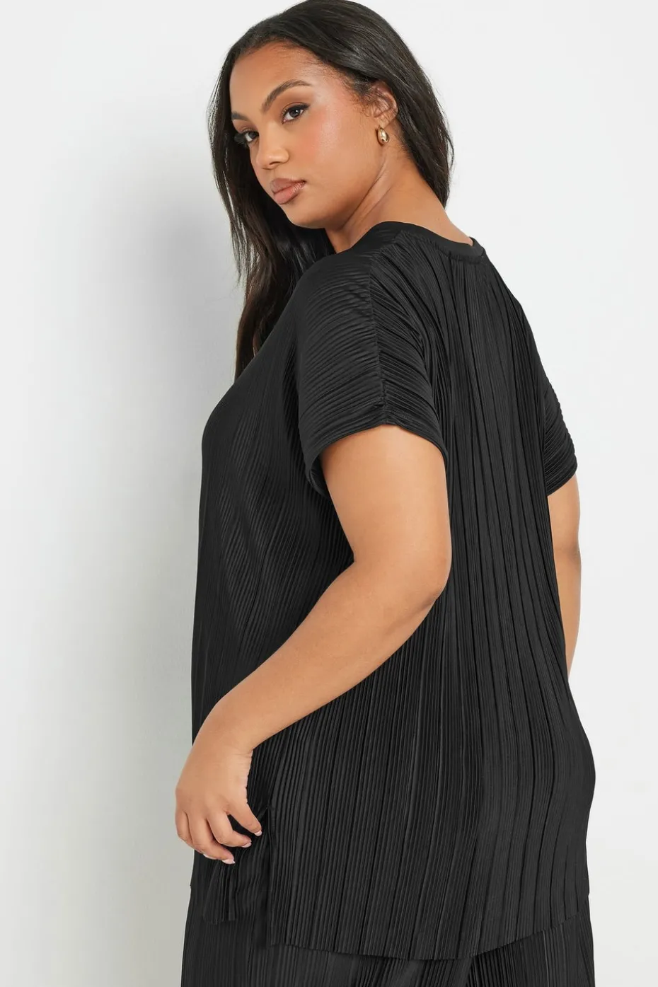 Yours Curve Black Plisse Top