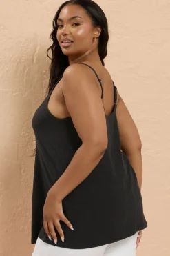 Yours Curve Black Ribbed Swing Cami Top