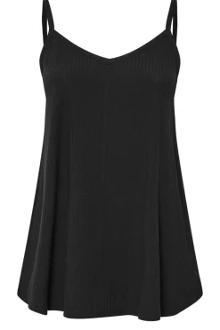 Yours Curve Black Ribbed Swing Cami Top