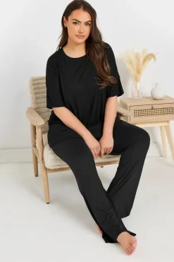 Yours Curve Black Soft Touch Ribbed Pyjama Top