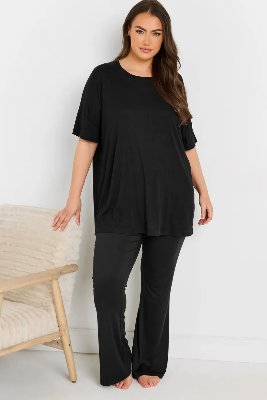 Yours Curve Black Soft Touch Ribbed Pyjama Top