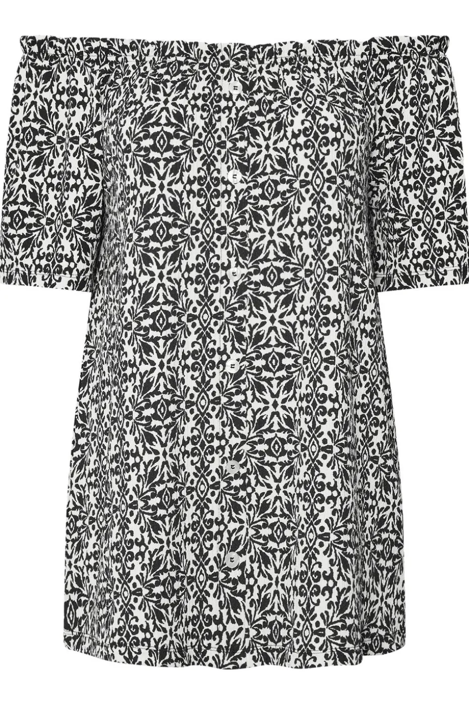 Yours Curve Black Textured Tile Print Bardot Top