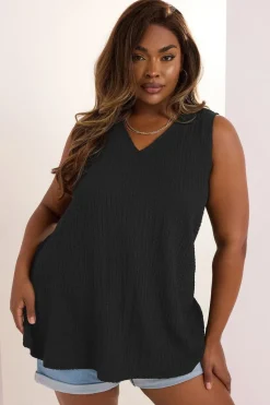 Yours Curve Black Textured Swing Vest Top