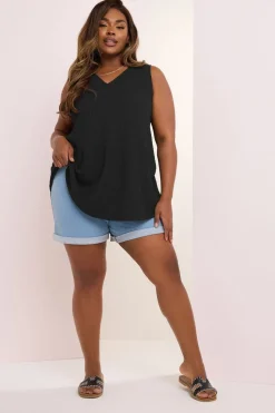 Yours Curve Black Textured Swing Vest Top
