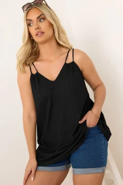 Yours Curve Black Textured Double Strap Cami Top