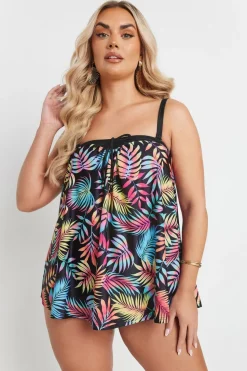 Yours Curve Black Tropical Leaf Print Tankini Top