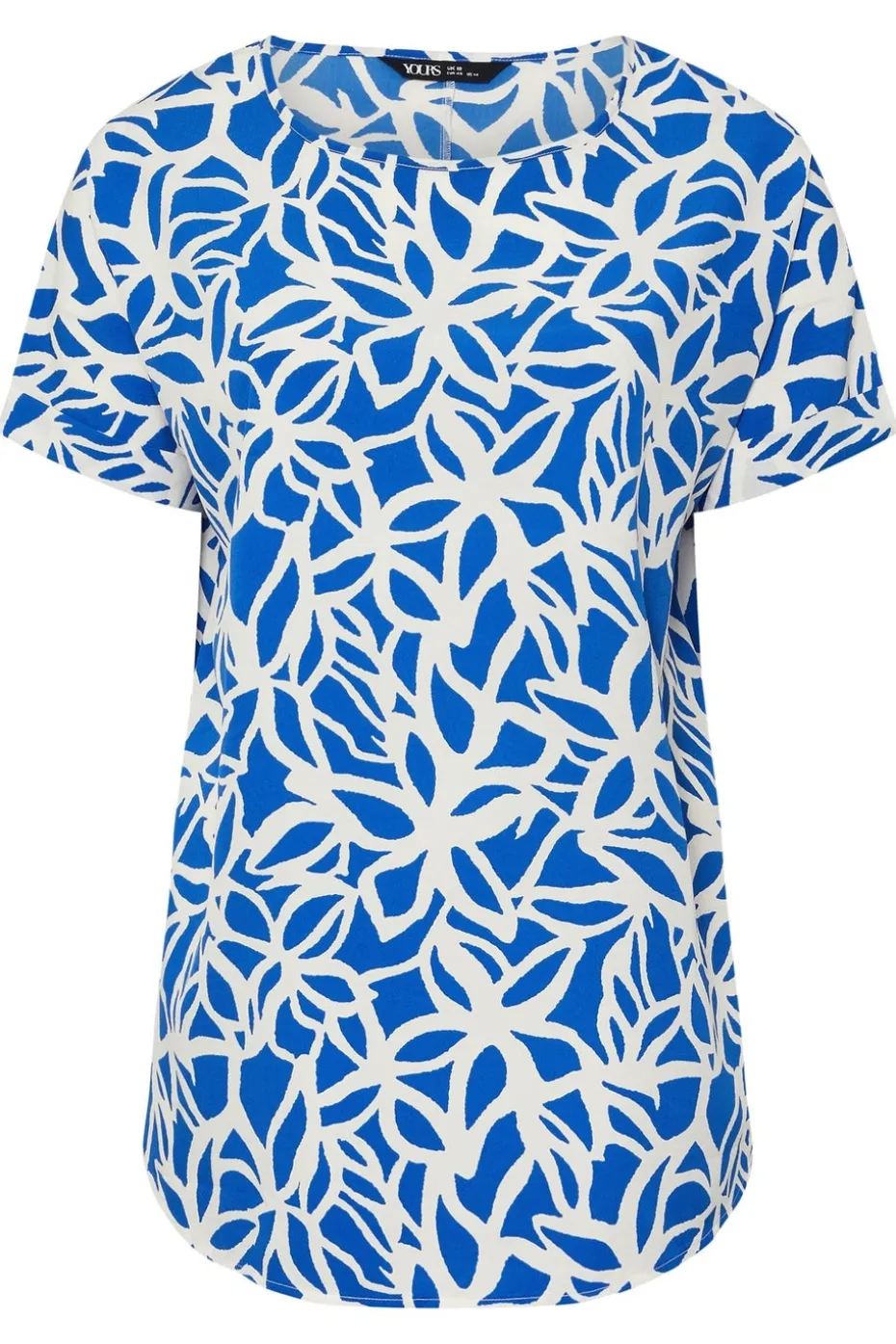 Yours Curve Blue Abstract Floral Print Boxy Short Sleeve Blouse