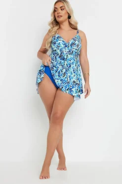 Yours Curve Blue Animal Print Wrap Tankini Top