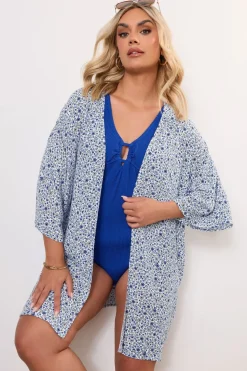 Yours Curve Blue Ditsy Floral Crochet Kimono