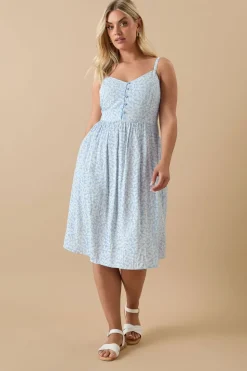 Yours Curve Blue Ditsy Floral Print Strappy Sundress