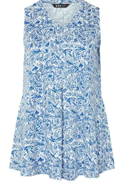 Yours Curve Blue Floral Pleat Front Vest Top