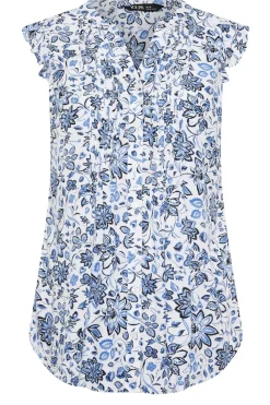Yours Curve Blue Floral Sleeveless Pintuck Blouse