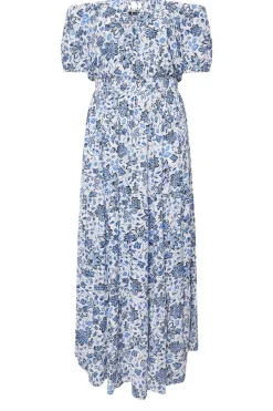 Yours Curve Blue Floral Tie Neck Tiered Maxi Dress