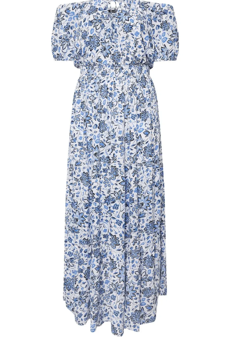 Yours Curve Blue Floral Tie Neck Tiered Maxi Dress