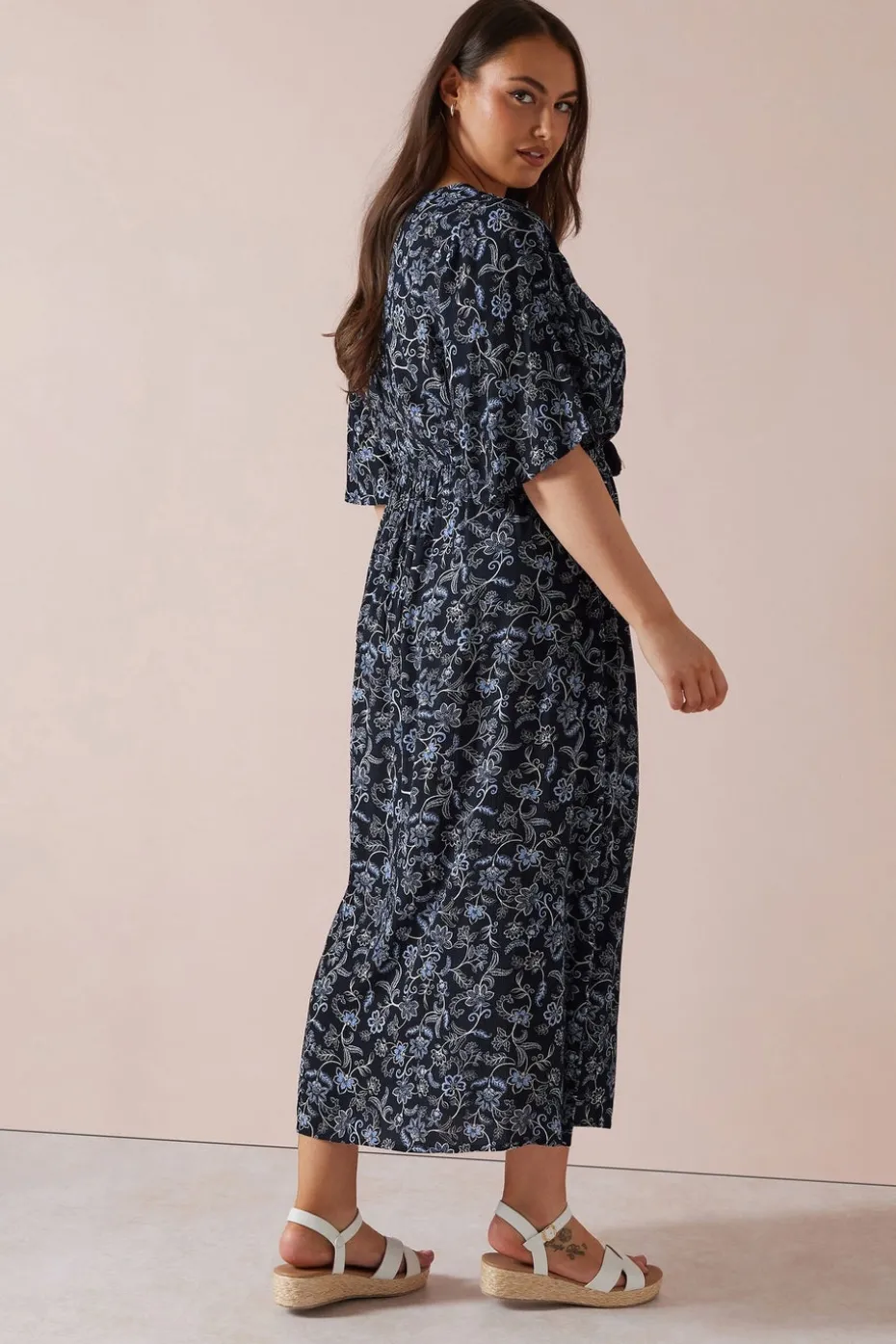 Yours Curve Blue Paisley Print Tie Front Maxi Dress