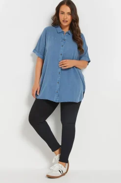 Yours Curve Blue Short Sleeve Chambray Shirt