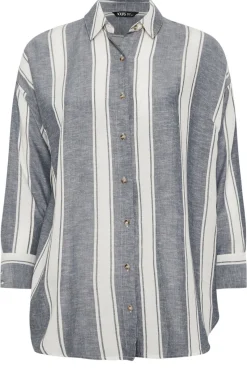Yours Curve Blue Stripe Linen Shirt