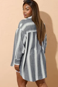 Yours Curve Blue Stripe Linen Shirt