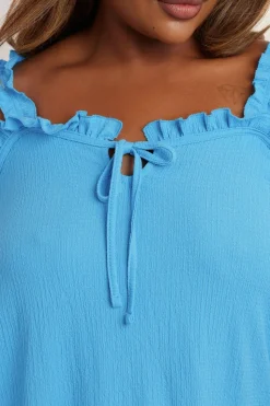 Yours Curve Blue Tie Neck Frill Cami Top