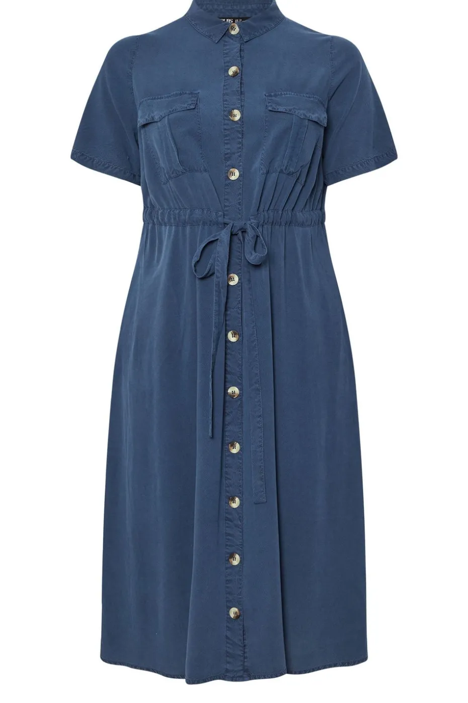 Yours Curve Blue Tie Waist Chambray Shirt Dress