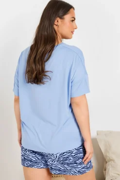 Yours Curve Blue Wild Night In Animal Print Short Pyjama Set