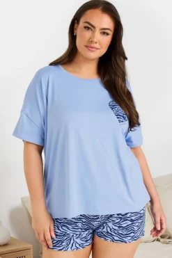 Yours Curve Blue Wild Night In Animal Print Short Pyjama Set