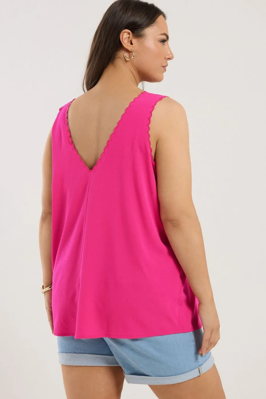 Yours Curve Bright Pink Scallop Edge Cami Vest Top