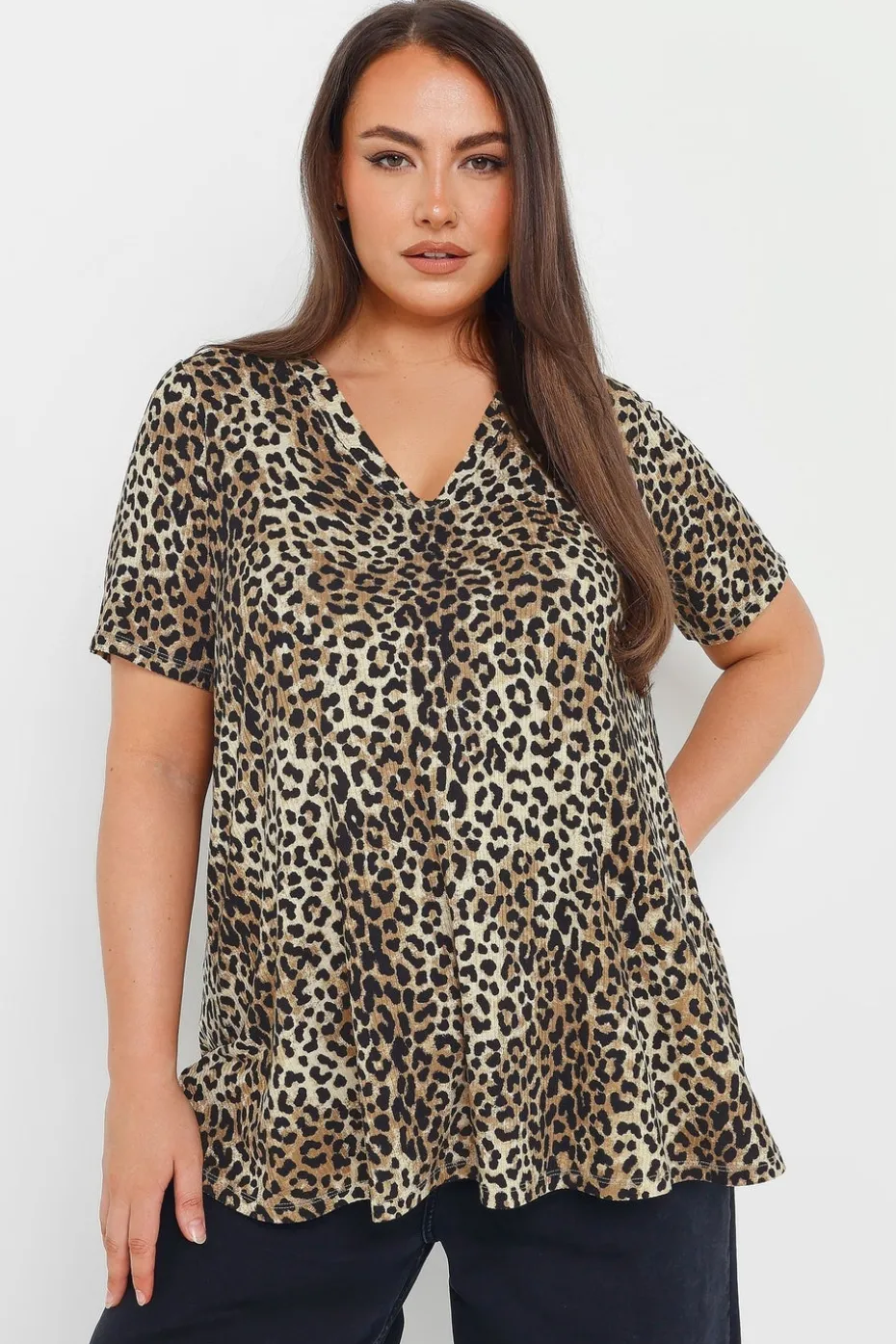 Yours Curve Brown Leopard Print Swing Top