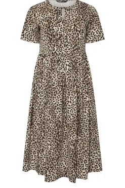 Yours Curve Brown Leopard Print Bow Tie Front Dress