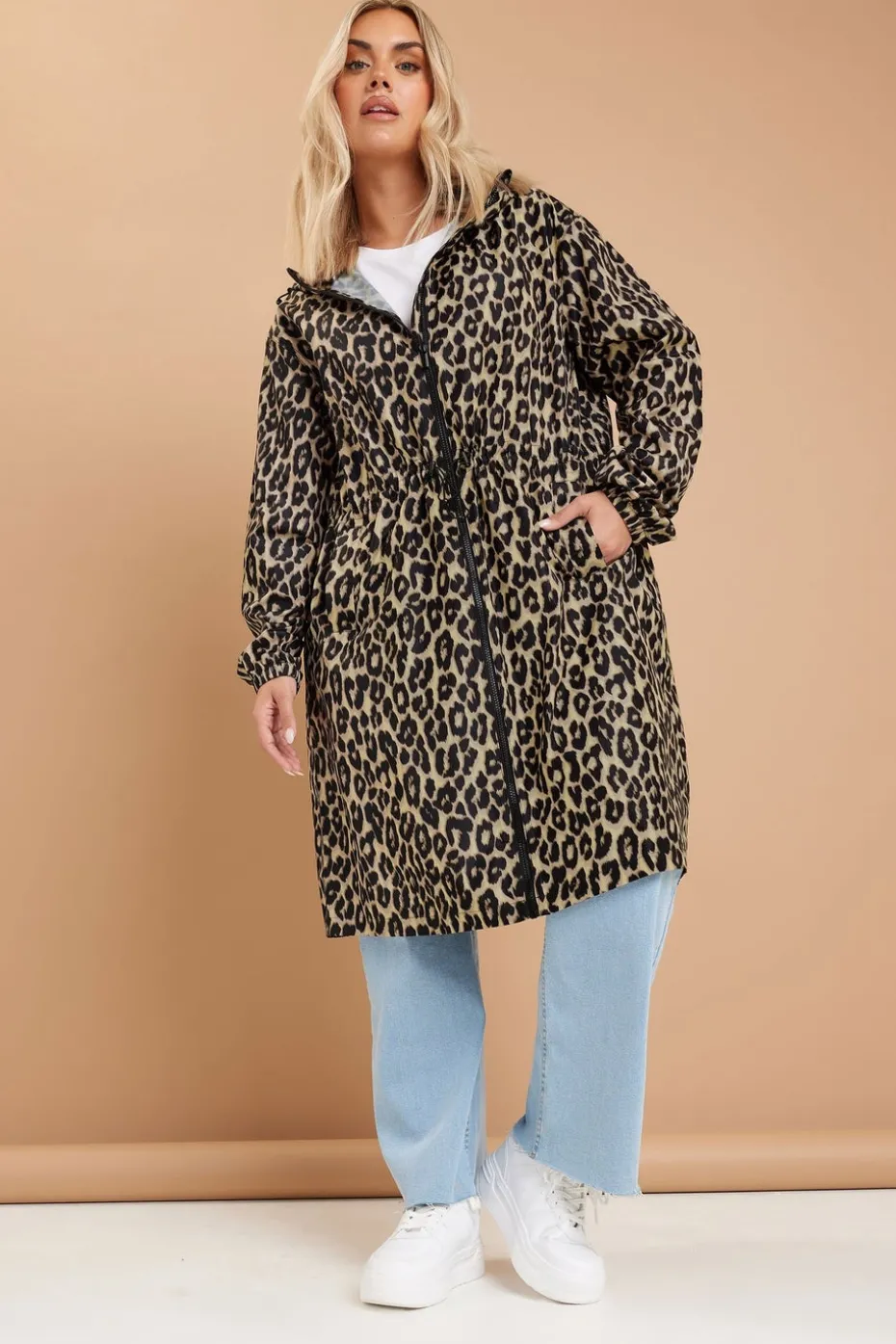 Yours Curve Brown Leopard Print Longline Parka Jacket