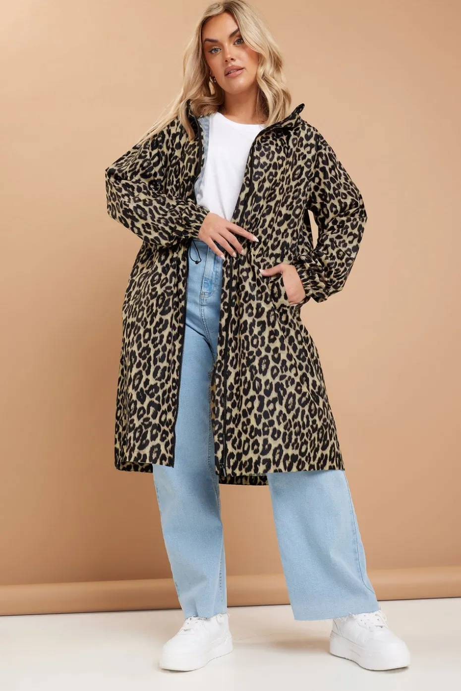Yours Curve Brown Leopard Print Longline Parka Jacket