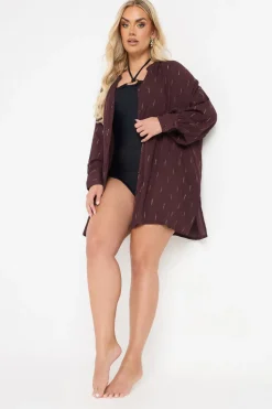 Yours Curve Brown Metallic Beach Shirt