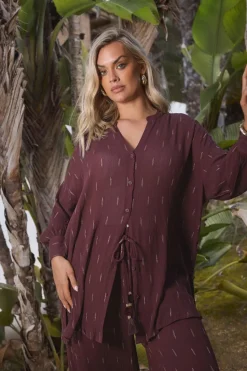 Yours Curve Brown Metallic Beach Shirt