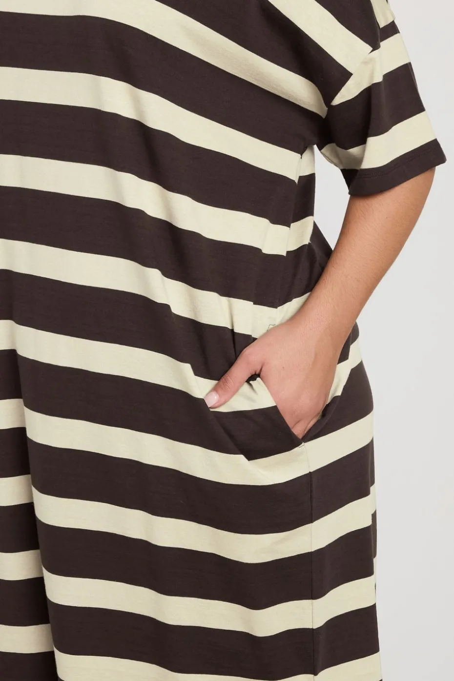 Yours Curve Brown Stripe Oversized Pocket Detail Midi Dress