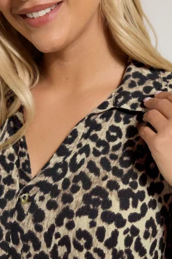 Yours Curve Brown Textured Leopard Sleeveless Shirt