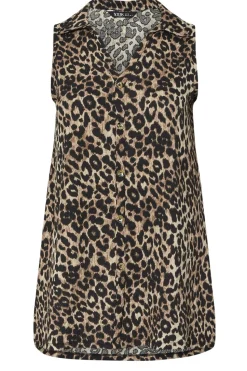 Yours Curve Brown Textured Leopard Sleeveless Shirt