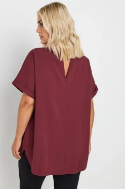 Yours Curve Burgundy Red Metal Trim Blouse