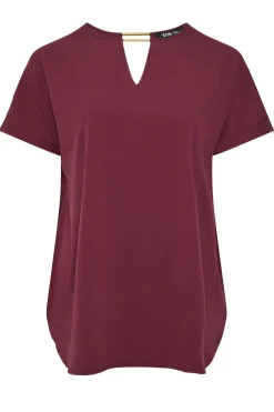 Yours Curve Burgundy Red Metal Trim Blouse