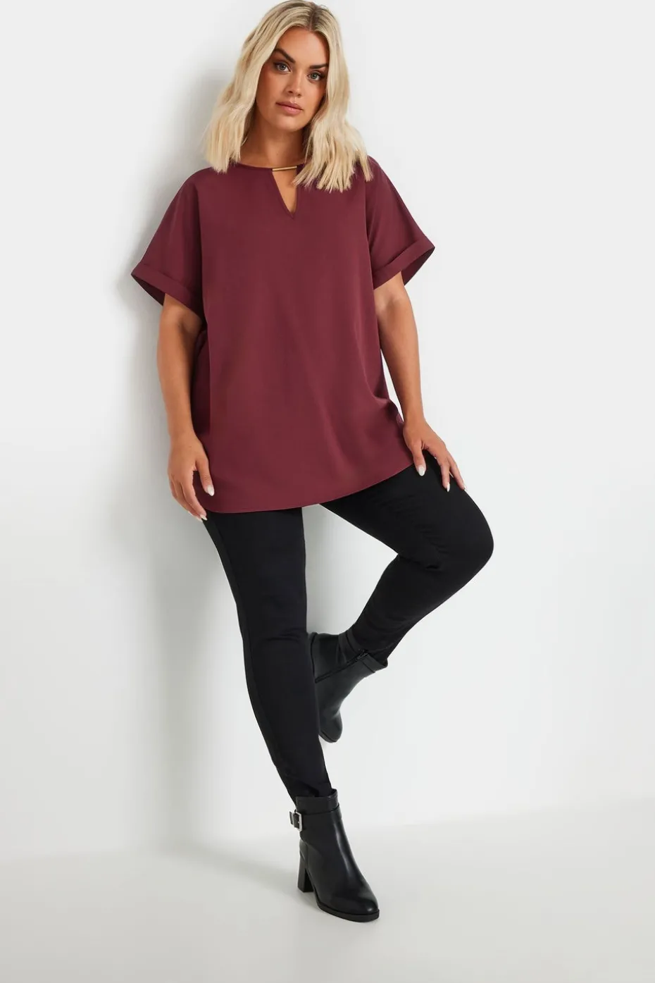 Yours Curve Burgundy Red Metal Trim Blouse