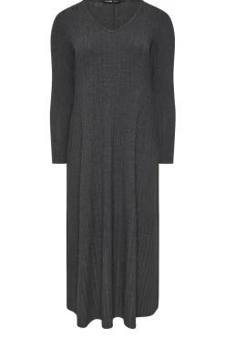 Yours Curve Charcoal Grey Ribbed Flare Maxi Dress