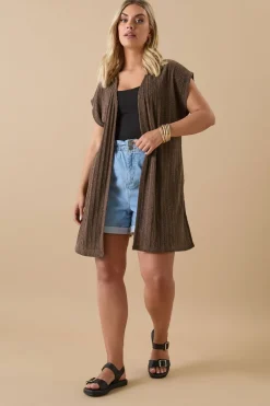Yours Curve Chocolate Brown Ribbed Jersey Cardigan