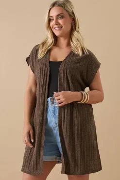 Yours Curve Chocolate Brown Ribbed Jersey Cardigan