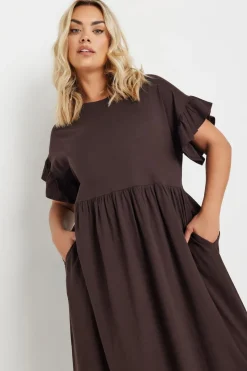 Yours Curve Chocolate Brown Frill Cotton Midaxi Dress